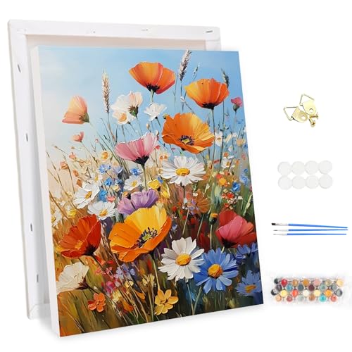 MEIYUDA Malen Nach Zahlen Erwachsene mit Rahmen Blumen und Pflanzen, DIY Set Handgemalt Ölgemälde Kit für Anfänger und Erwachsene Mit 3 Pinseln und Acrylfarbe, Geschenke und Home Haus Deko 30x40cm von MEIYUDA