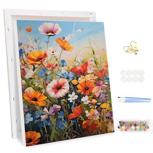 MEIYUDA Malen Nach Zahlen Erwachsene mit Rahmen Blumen und Pflanzen Blume, DIY Set Handgemalt Ölgemälde Kit für Anfänger Erwachsene Mit 3 Pinseln und Acrylfarbe, Geschenke und Home Haus Deko 30x40cm von MEIYUDA