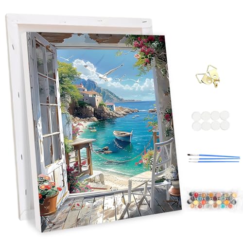 MEIYUDA Malen Nach Zahlen Erwachsene mit Rahmen Boot, Diy Set Erwachsene Landschaft Bastelset, 3 Pinsels Und Acrylfarbe Diy Handgemalt öLgemäLde Kit Als Geschenk und Home Haus Deko 30x40cm von MEIYUDA