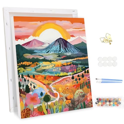 MEIYUDA Malen Nach Zahlen Erwachsene mit Rahmen Bunte Berge, DIY Digitales Ölgemälde-Set auf Leinwand mit Pinseln und Acrylpigment Bastelset Gelbstein, Artwork für Heimdekoration Geschenk 30x40cm von MEIYUDA