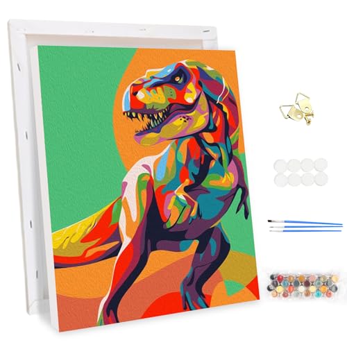 MEIYUDA Malen Nach Zahlen Erwachsene mit Rahmen Dinosaurier, Tier DIY Set Handgemalt Ölgemälde Kit für Anfänger und Erwachsene Mit 3 Pinseln und Acrylfarbe, Geschenke und Home Haus Deko 30x40cm von MEIYUDA