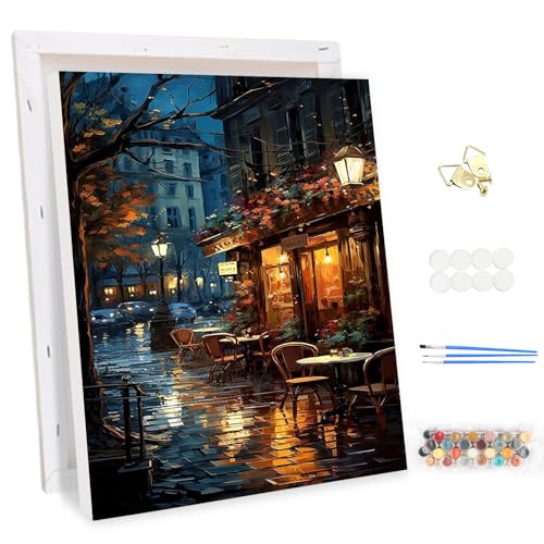 MEIYUDA Malen Nach Zahlen Erwachsene mit Rahmen Friedliche Straße, DIY Set Handgemalt Ölgemälde Kit für Anfänger und Erwachsene Mit 3 Pinseln und Acrylfarbe, Geschenke und Home Haus Deko 30x40cm von MEIYUDA