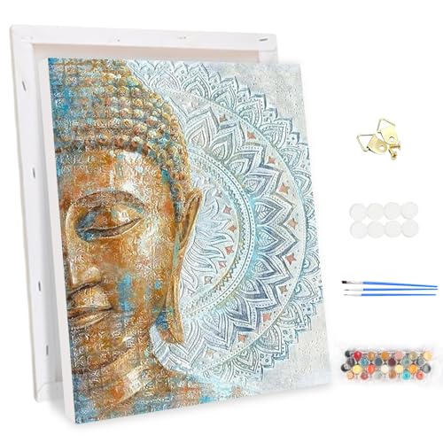 MEIYUDA Malen Nach Zahlen Erwachsene mit Rahmen Gold-Buddha, DIY Digitales Ölgemälde-Set auf Leinwand mit Pinseln und Acrylpigment Bastelset, Malen Nach Zahlen für Heimdekoration Geschenk 30x40cm von MEIYUDA