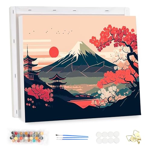 MEIYUDA Malen Nach Zahlen Erwachsene mit Rahmen Japanische Landschaft, DIY Set Handgemalt Ölgemälde Kit für Anfänger und Erwachsene Mit 3 Pinseln und Acrylfarbe, Geschenke und Home Haus Deko 40x30cm von MEIYUDA