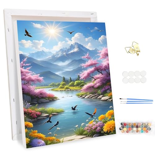 MEIYUDA Malen Nach Zahlen Erwachsene mit Rahmen Landschaft Natur, DIY Set Handgemalt Ölgemälde Kit für Anfänger und Erwachsene Mit 3 Pinseln und Acrylfarbe, Geschenke und Home Haus Deko 30x40cm von MEIYUDA