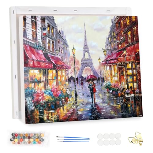 MEIYUDA Malen Nach Zahlen Erwachsene mit Rahmen Liebe in Paris, Paint by Numbers Malen Nach Zahlen, DIY Set mit Pinseln und Acrylfarben Handgemalt Ölgemälde Leinwand für Home Décor 40x30cm von MEIYUDA