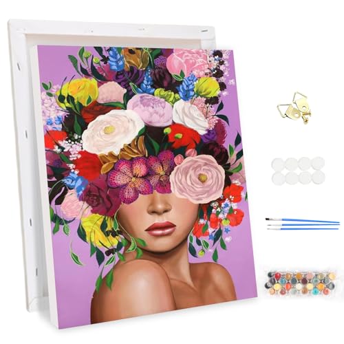 MEIYUDA Malen Nach Zahlen Erwachsene mit Rahmen Mädchen Blumen, DIY Set Handgemalt Ölgemälde Kit für Anfänger und Erwachsene Mit 3 Pinseln und Acrylfarbe, Geschenke und Home Haus Deko 30x40cm von MEIYUDA