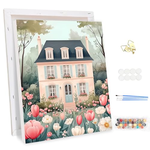 MEIYUDA Malen Nach Zahlen Erwachsene mit Rahmen Schloss Blossom, DIY Set Handgemalt Ölgemälde Kit für Anfänger und Erwachsene Mit 3 Pinseln und Acrylfarbe, Geschenke und Home Haus Deko 30x40cm von MEIYUDA