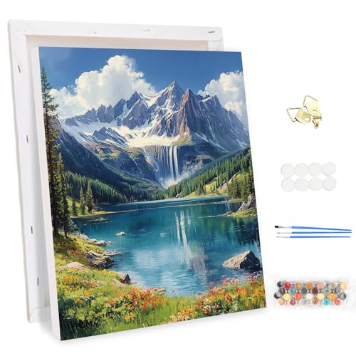 MEIYUDA Malen Nach Zahlen Erwachsene mit Rahmen Wasserfall, DIY Set Erwachsene Berge Bastelset, 3 Pinsels Und Acrylfarbe DIY Handgemalt öLgemäLde Kit Als und Home Haus Deko 30x40cm(Geschenk-Box) von MEIYUDA