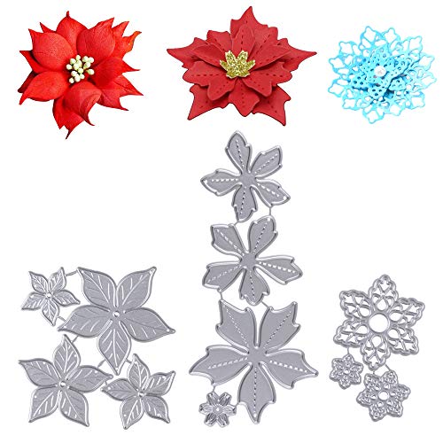 3 Set Weihnachten Blumen Stanzschablone Prägeschablonen Stanzformen Metall Schneiden Schablonen für Scrapbooking Fotopapier Karten Handwerk Prägen DIY Herstellung Geburtstag Geschenk von MEJOSER