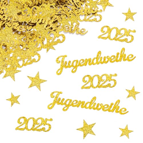 MEJOSER 100 Stück Jugendweihe Deko Konfetti 2025 Sterne Streudeko Tischdeko Gold Glitzer für Junge Mädchen Jugendliche Geschenk Basteln von MEJOSER