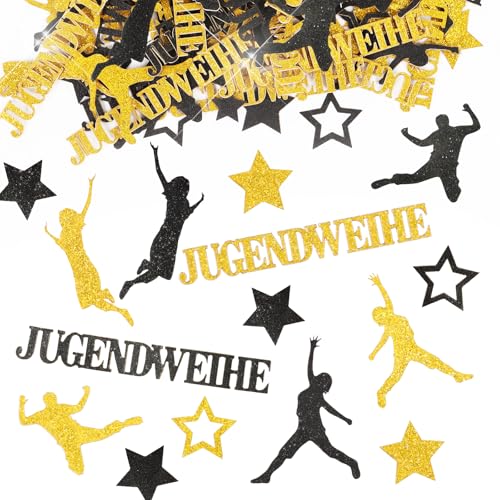 MEJOSER 100 Stück Jugendweihe Deko Konfetti Glitzer Jugendweihe Tischdeko Streudeko DIY Basteln Jugendweihe Geschenk für Junge Mädchen Teenager Schwarz Gold von MEJOSER