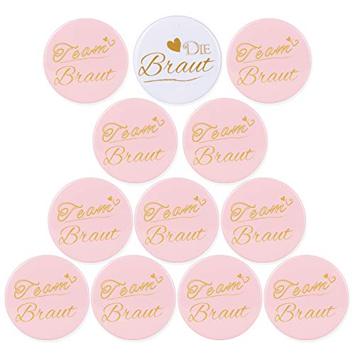 MEJOSER 12 Set JGA Button 58mm Braut Team Braut Buttons JGA Anstecker Roségold Junggesellinnenabschied Accessoires und Hochzeitsfeier Party Polterabend (Braut Buttons) von MEJOSER