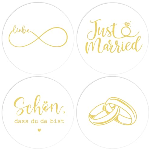 MEJOSER 120 Stück Aufkleber Hochzeit 4cm Sticker für Gastgeschenke Etiketten Selbstklebend Rund Hochzeitssticker Hochzeitsaufkleber Schön dass Du da bist Gold Weiß Geschenke Deko von MEJOSER