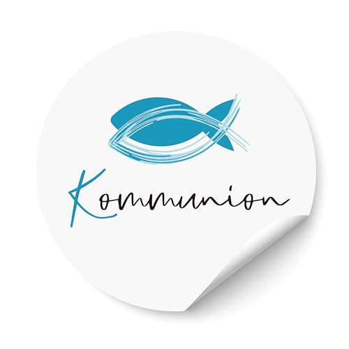 MEJOSER 120 Stück Aufkleber Kommunion Sticker Fische Blau 4cm Etiketten Selbstklebend zum Beschriften Basteln Erstkommunion Deko Junge Mädchen für Gastgeschenke von MEJOSER