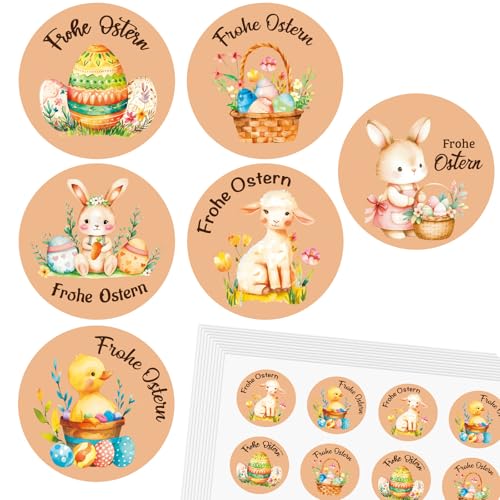 MEJOSER 120 Stück Aufkleber Ostern 4cm Osteraufkleber Frohe Ostern Sticker Ostersticker Etiketten Selbstklebend Rund Osterhasen Ostereier Osterdeko für Osterkarte von MEJOSER