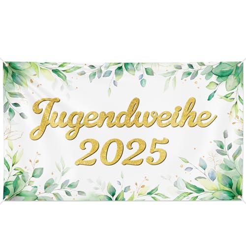 MEJOSER 180X110cm Jugendweihe Banner 2025 Jugendweihe Deko Eukalyptus Grün Hängedeko Endlich Erwachsen Party Deko Junge Mädchen mit Schnur Fotohintergrund von MEJOSER