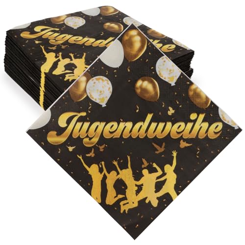 MEJOSER 40 Stück Servietten Jugendweihe Deko Junge Mädchen 33x33cm Jugendweihe Tischdeko Schwarz Gold Party Deko Geschenke von MEJOSER