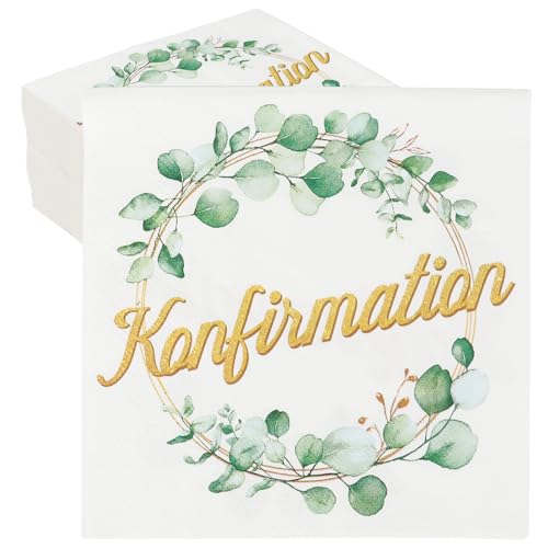 MEJOSER 40 Stück Servietten Kommunion Konfirmation 33x33cm Tischdeko Kommunion Junge Mädchen Grün Eukalyptus Kommunion Konfirmation Erstkommunion Deko (Konfirmation) von MEJOSER