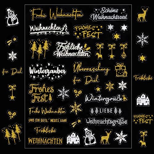 MEJOSER 5 Blätter Weihnachtsaufkleber Glitzer Weihnachtssticker Gold Silber Weihnachten Aufkleber Selbstklebend Weihnachten Sticker für Basteln DIY Frohe Weihnachten von MEJOSER