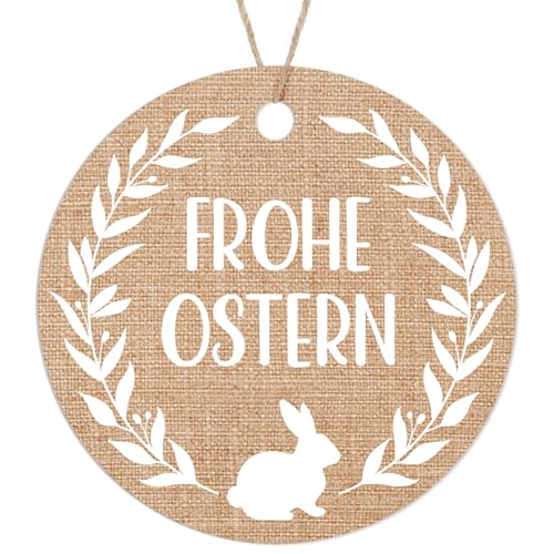 MEJOSER 50 Stück Geschenkanhänger Frohe Ostern 5cm Osterhase Kranz Anhänger 5cm Etiketten Papieranhänger Geschenk Ostergeschenke Deko Tags Label mit Schnur von MEJOSER