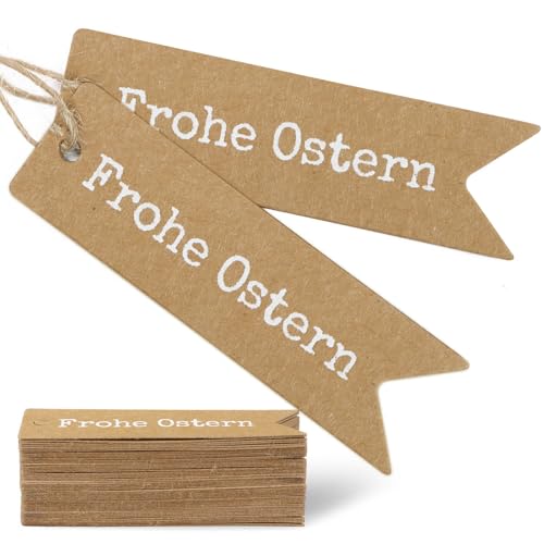 MEJOSER 50 Stück Geschenkanhänger Frohe Ostern Anhänger Etiketten Papier Geschenk Ostergeschenke Deko Label mit Schnur von MEJOSER