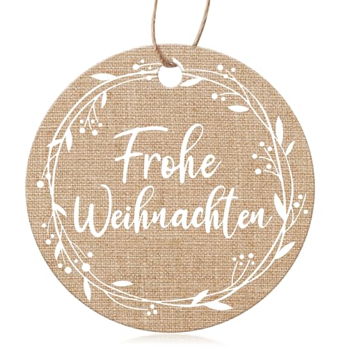 MEJOSER 50 Stück Geschenkanhänger Weihnachten Vintage Boho Frohe Weihnachten Etiketten Rund mit Juteschnur Geschenke Anhänger Weihnachtsanhänger Weihnachtsbaum Deko von MEJOSER