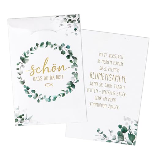 MEJOSER 50 Stück Samentütchen Gastgeschenk Taufe Kommunion Samentüten Klein Tüten Papiertüten Geschenktüten Blumensamen Geschenke für Gäste Deko Tischdeko (Kommunion) von MEJOSER