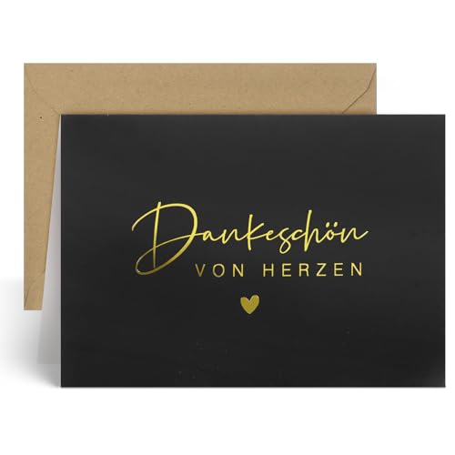 MEJOSER Dankeskarte Dankeschön von Herzen Danke Karte mit Umschlag A6 Klappkarte Schwarz Goldfolie Danke Geschenk Grußkarte für Hochzeit Kollegen Chef Erzieherin Lehrerin Freunde von MEJOSER