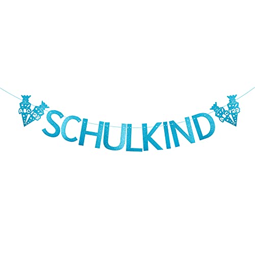 Schulkind Girlande Banner Hänge Deko für Schuleinführung Einschulung Schulanfang Schulstart Girland Dekoration Banner Schule Jungs Mädchen(Glitzer Blau) von MEJOSER