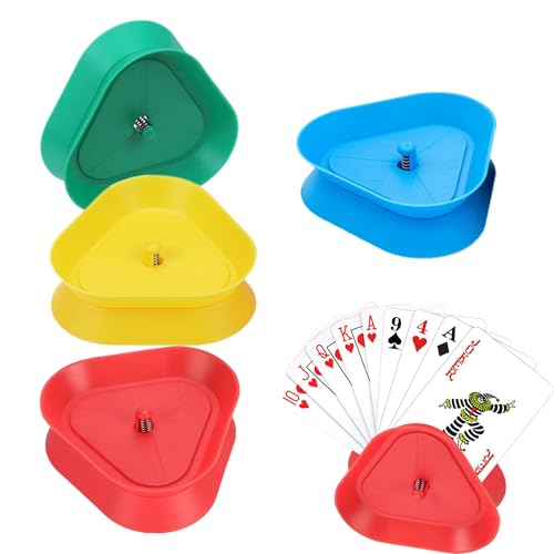 MEKEET 4 x Spielkartenhalter aus Kunststoff, dreieckig, für Kinder, Kartenhalter, Spielkartenaufbewahrungsset, freihändiges Spielkartenständer für Poker, Dos, Bridge, Uno, Kunststoff-Kartenhalter für von MEKEET