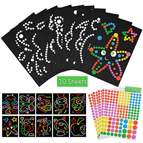 MELLIEX Punkt Aufkleber Kunst Papier Set für Kinder, 10 Muster Buntes Klebepunkt Pappe zum Basteln Set Dotty Sticker Scrapbooking Art Bastelset mit Die Renderings von MELLIEX