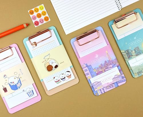 Koreanisches ästhetisches Mini-Clipboard mit abreißbarem Notizblock, handliche Größe 7,1 x 3,94, roségoldener Clip (Shinning Day_Night) von MELLOMENT