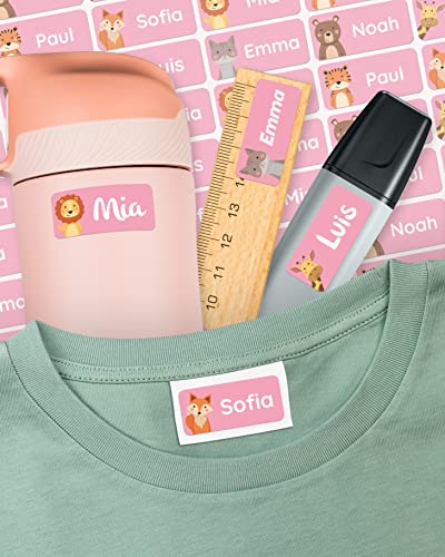 melu kids® Namensaufkleber für Kinder - Kleidung & Gegenstände (150 Stück) Kita/Schule - Namensschilder für Kleidung waschmaschinenfest und personalisiert (rosa) von MELU Kids