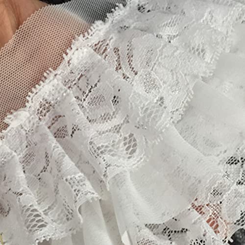 Spitzenbesatz, Nähspitze, Nähbesatz und Verzierungen, dreilagiger Spitzenbesatz aus plissiertem Netz, Applikation, Chiffon-Rüschenbesatz, Spitzenband for Kleiderkragen for Selbernähen, weiß von MELY