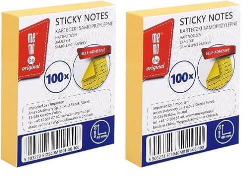 MEMOBE Haftnotizen Klebezettel – Sticky Notes – Haftnotizen Set – Selbstklebende Notizzettel – Postit Haftnotizen – Reusable Sticky Notes – Pastel Sticky Notes – 40x50mm 100 Karten - Gelb von MEMOBE