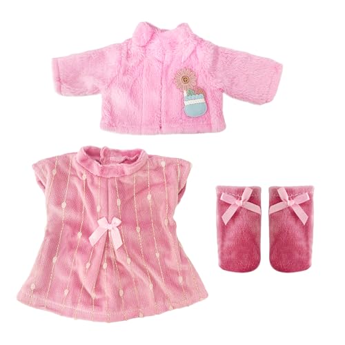 1 Satz Barbie-Kleidung, Plüsch-Puppennachthemd, 18-Zoll-Puppenkleidung, Puppenzubehör, Spielzeugmantel, Kleid Und Socken, Geeignet Für 14-17-Zoll-Puppen (Rosa) von MEMOFYND