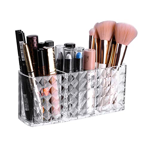 MENAYODA Kosmetik Organize, Kristall Make-up Pinselhalter, 3 Fächern Schminkaufbewahrung Acryl Aufbewahrung Pinsel für Badezimmer Schlafzimmer Waschtische Büro Schreibtisch von MENAYODA