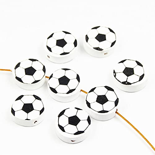 Nette Fußball-Muster 20Pcs Holzperlen für Schmuckherstellung Zubehör Armbänder DIY Handwerk Geschenke 20mm von MENGDIYAQIAN