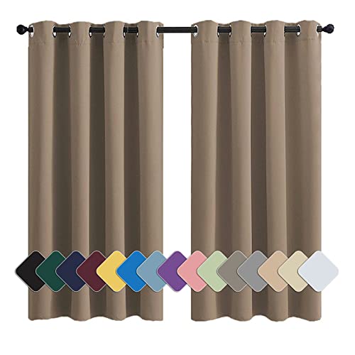 Vorhang Modern Ösenschal Verdunkelnd Thermo Schalldämmend, für Schlafzimmer Gesund Wohnen Hellbraun 1 Stück, 100x100cm(HxB) von MENGH