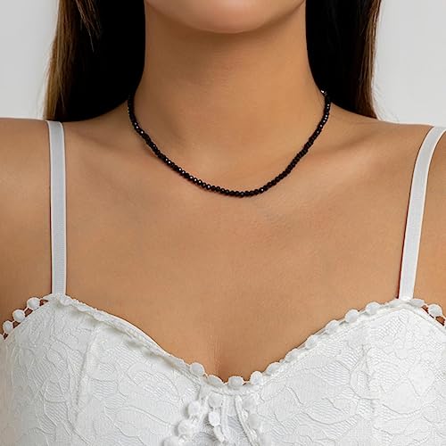 MENGQING Fashion Kristall facettierte Glasperlen handgefertigt Choker für Frauen Mini schwarze Perlen Halskette Bohemia Schmuck Party Geschenk - Schwarz von MENGQING