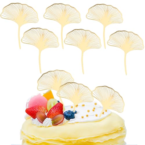 6 Pcs Acryl Gold Ginkgo Blätter Kuchen Topper Happy Birthday Kuchen Topper Backen Zubehör Party Supplies Kuchen Dekorieren Werkzeuge von MENGYF