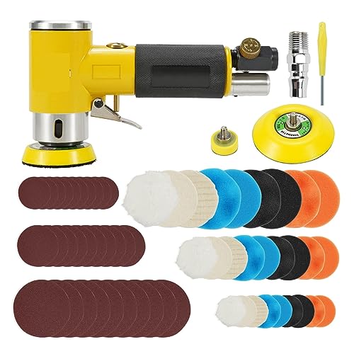 Nassschleifer Mini Orbital 2/3" Air Sander Pneumatische Polierer Schleifer Puffer Dual Action Orbital Polierer 80PCS Schleifpapier Set Einfacheres, besseres und schnelleres Polieren(HF-942 Deflection) von MERHOVO