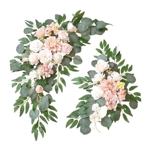 2 Stück Blumen für Hochzeitsbögen, Künstliche Girlanden mit Grünen Blättern für Türsturz Und Fenster, Rosa von MERIGLARE