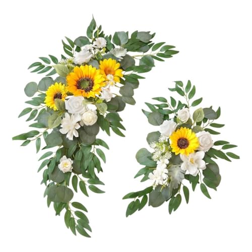 2 Stück Blumen für Hochzeitsbögen, Künstliche Girlanden mit Grünen Blättern für Türsturz Und Fenster, Sonnenblume von MERIGLARE