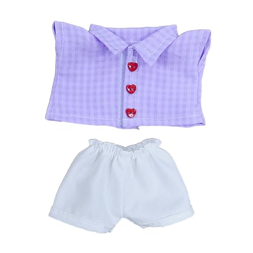 2 Stück Puppen Outfit Hemd Und Hose, Miniatur Kleidung für 6,7 Zoll Jungenpuppen, Violettes Gitter von MERIGLARE