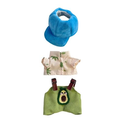 Hemd Und Hose für Ausgestopfte Puppen, Pädagogische Anziehkleidung für Kleine Mädchen, Kleidung für Plüschpuppen Zum Selbermachen von Puppen für 15 cm, Avocado Und Blauer Hut von MERIGLARE