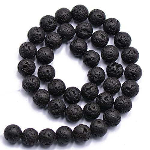 MERISHOPP® 10 mm große, schwarze Vulkan-Lava-Edelsteinperlen, lose Perlen, 38,1 cm, rund, Schmuck und Uhren, lose Diamanten und Edelsteine, lose Edelsteine, ein Strang von Perlen von MERISHOPP