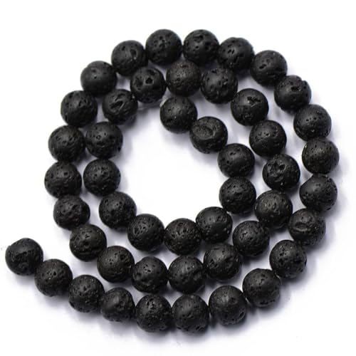 MERISHOPP® Schwarze Vulkan-Lava-Edelsteine, lose Perlen, 8 mm, rund, Schmuck und Uhren, lose Diamanten und Edelsteine, lose Edelsteine, ein Perlenstrang von MERISHOPP