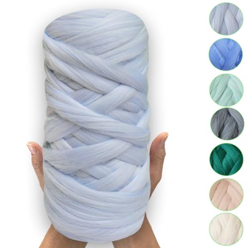 MeriWoolArt® 100% XXL Merino Wolle – 19 Micron Weiche, Dicke Wolle – Filzwolle für Trockenfilzen, Nassfilzen – DIY Decke, Baby Wolle, Armstricken – Flauschige Wolle für Stricken & Häkeln von MERIWOOLART